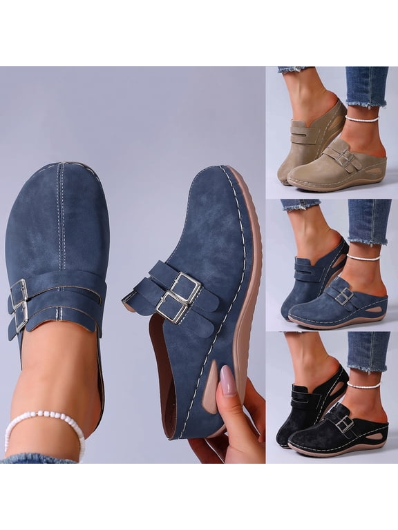 Women's Suede Clogs Mens Leather Mules Comfort Cork Footbed Antislip House Sandals Arch Support Potato Shoes with Adjustable Buckle