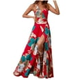 thumbnail image 1 of Taqqpue Women's Summer Dresses Spaghetti Strap V Neck Long Maxi Dress Floral Printed Split Wrap Evening Party Wedding Guest Dresses, 1 of 9