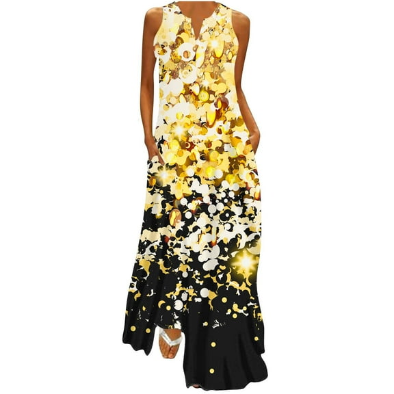 Taqqpue Women's Summer Maxi Dress Casual Sleeveless Long Tank Dress Striped Floral Print Vintage V Neck Loose Boho Dresses Daily Holiday Flowy Colorful Beach Sundresses with Pockets