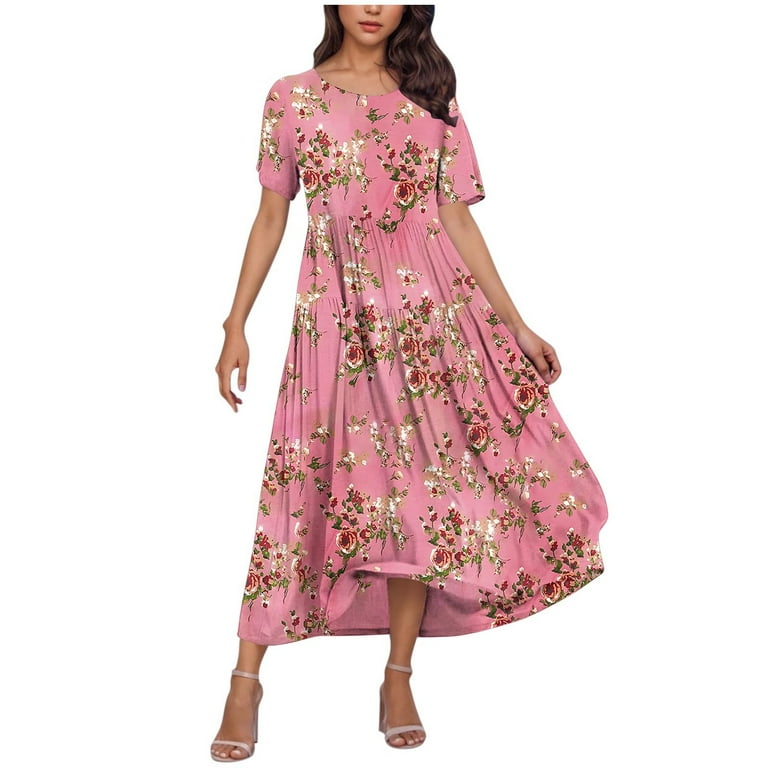 green emerald velvet dress PRETTYGARDEN Women Floral Boho Maxi Dresses Short Sleeve V Neck Smocke