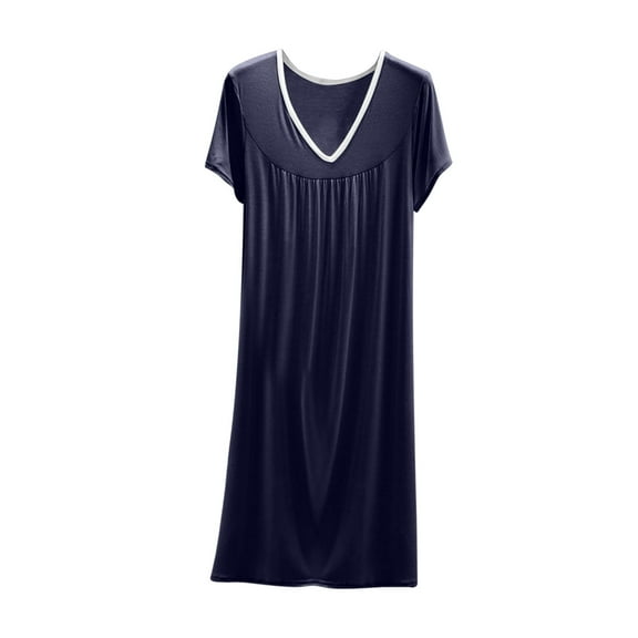 Taqqpue Women's Summer Nightgown Solid Color V Neck Nightdress Short Sleeve Sleepshirt Sleep Cool Long T Shirt Dress Lounge Pajamas Nightwear