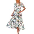thumbnail image 1 of Taqqpue Women's Summer Plus Size Boho Floral Dress Crew Neck Short Sleeve Long Maxi Dresses Casual Beach Vacation Sundress Elastic Waist Tiered Ruffle Hem A Line Cake Dresses, 1 of 6