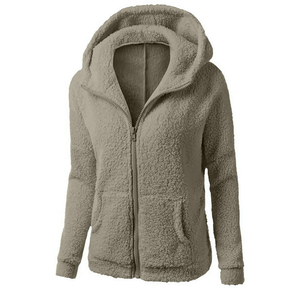Taqqpue Women's Warm Fuzzy Fleece Hooded Jacket Coats Full Zip Hoodies Casual Plus Size Long Sleeve Solid Color Hooded Sweatshirt Winter Sweater Coats Outerwear Overcoat Hoodie Jackets with Pocket