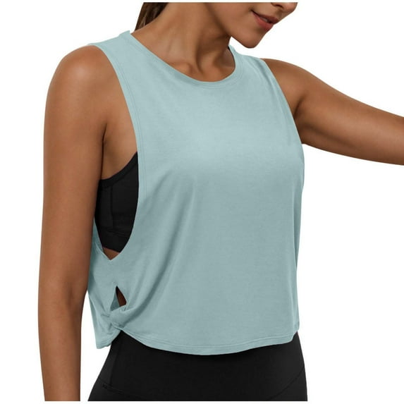 Taqqpue Women's Workout Tops Solid Color Sleeveless Crop Yoga Shirts Casual Lightweight Athletic Gym Exercise Tank Tops