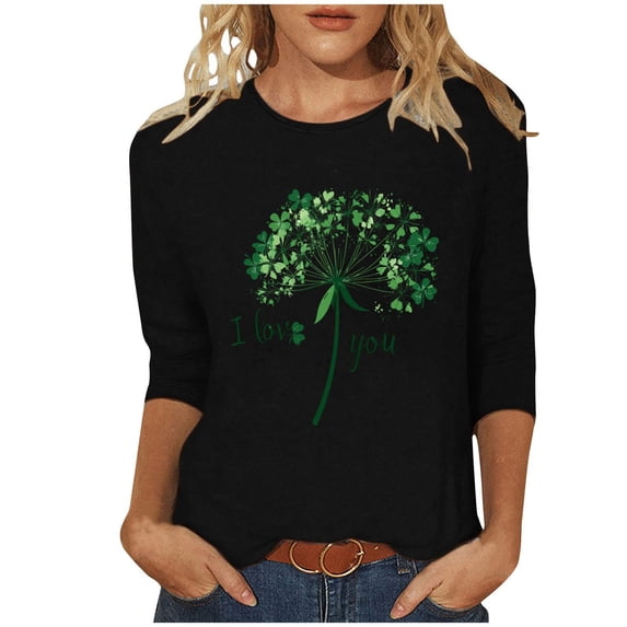 Taqqpue Womens 3/4 Length Sleeve Shirts Fall Dressy Casual Floral Printed Crew-Neck Half Sleeve Button T Shirt Loose Fit Plus Size Blouse Tops