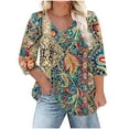 thumbnail image 1 of Taqqpue Womens 3/4 Length Sleeve Shirts Summer V Neck Tunic tops Casual Dressy Blouse Floral Printed Plus Size T Shirts, 1 of 6
