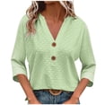thumbnail image 1 of Taqqpue Womens 3/4 Sleeve T Shirts Plus Size Casual V Neck Buttons Tops Fall Loose Fit Solid Color Blouse Tops, 1 of 6