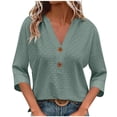 thumbnail image 1 of Taqqpue Womens 3/4 Sleeve T Shirts Plus Size Casual V Neck Buttons Tops Fall Loose Fit Solid Color Blouse Tops, 1 of 6