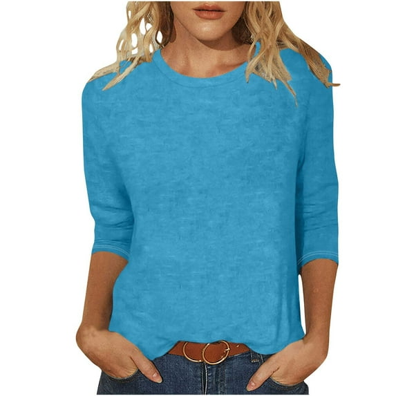 Taqqpue Womens 3/4 Sleeve Tops Casual Crew Neck T Shirts Solid Color Loose Fit Tunic Blouses Summer Dressy Trendy Business Work Tee Tops