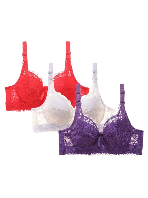 Womens 3-Pack Lace Seamless Push Up Bras No Underwire Full Coverage Comfortable Plus Size Bra V Neck Bralettes Wireless Everyday Bra S-4XL
