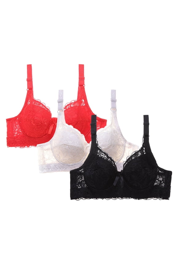 Womens 3-Pack Lace Seamless Push Up Bras No Underwire Full Coverage Comfortable Plus Size Bra V Neck Bralettes Wireless Everyday Bra S-4XL