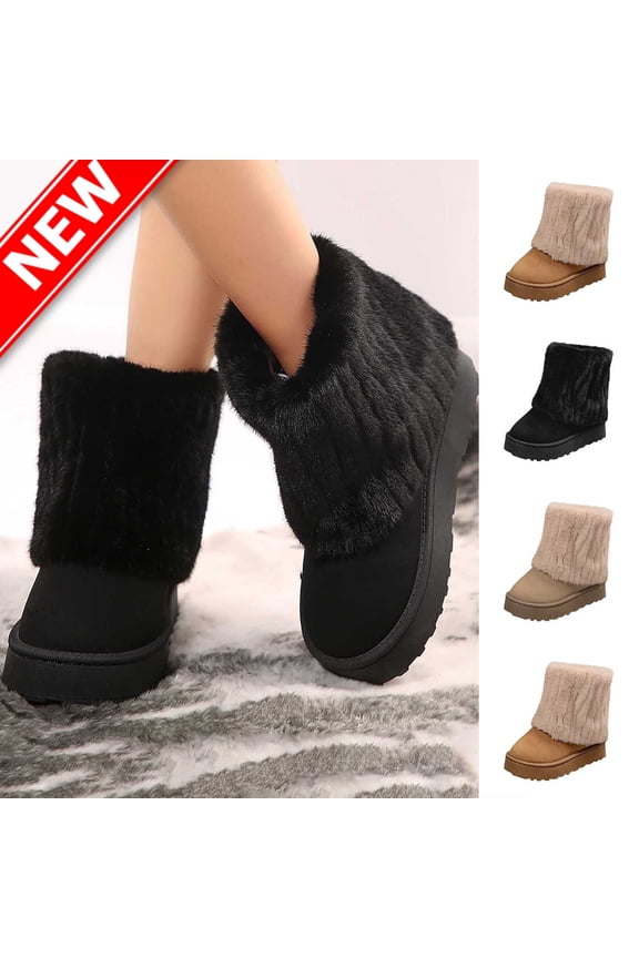 Womens Ankle Booties with Comfortable Warm Fur Lined Outdoor Plus Size Fleece-Lined Warm Round-Toe Comfortable Snow Boots for Women