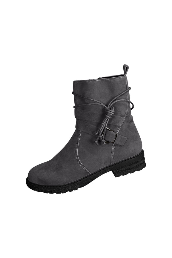 Womens Ankle Boots Suede Lace Up Round Toe Chunky Block Low Heels Ankle Booties Casual Western Cowgirl Cowboy Boots Side Zipper Mid Calf Short Booties