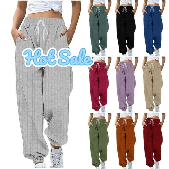 Taqqpue Womens Baggy Sweatpants Casual Solid Color Cotton Elastic High Waisted Drawstring Palazzo Harem Pants Loose Fit Wide Leg Trousers Pants Workout Active Athletic Joggers Pants with Pockets