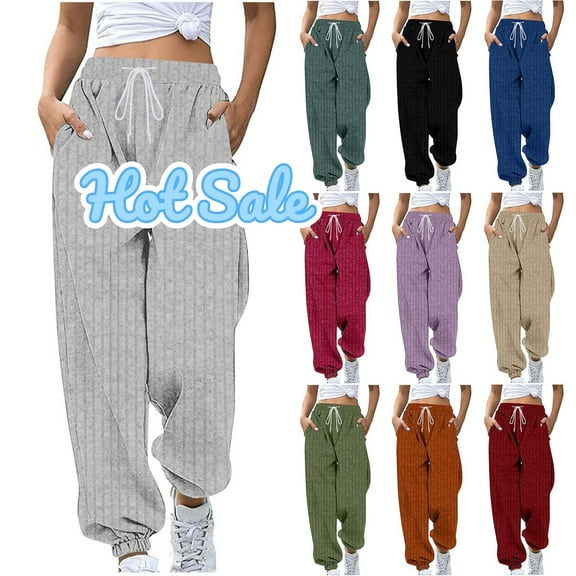 Taqqpue Womens Baggy Sweatpants Casual Solid Color Cotton Elastic High Waisted Drawstring Palazzo Harem Pants Loose Fit Wide Leg Trousers Pants Workout Active Athletic Joggers Pants with Pockets