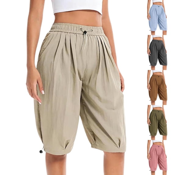 Taqqpue Womens Bermada Shorts Straight Wide Leg Shorts Ladies' Summer Casual Solid Color Five Quarter Belt Pocket Plus Size Shorts for Women