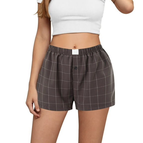 Taqqpue Womens Boxer Shorts Casual Cotton Lounge Sleep Plaid Gingham Shorts Summer Elastic Waist Pajama Y2K Beach Buttoms