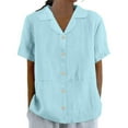 thumbnail image 1 of Taqqpue Womens Button Down Shirt Solid Color Short Sleeve Dress V Neck T Shirt Casual Plus Size Work Blouse, 1 of 6