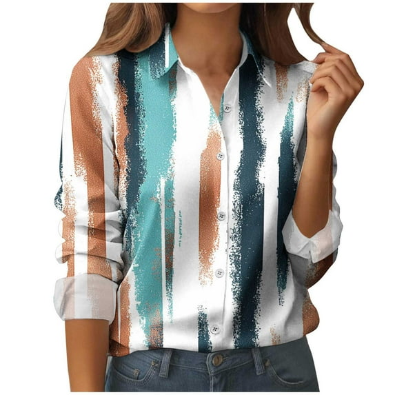 Taqqpue Womens Button Down Shirts Boho Floral Printed Long Sleeve Blouses Business Work Shirt Dressy Casual Loose Tops