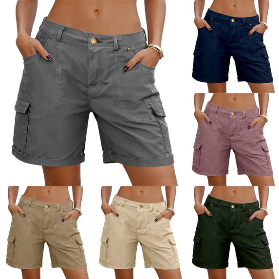 Taqqpue Womens Cargo Shorts under 10 Dollars Elastic Waist Plus Size Athletic Shorts Women'S Solid Color Hip Lift Fitness High Waist Stretch Exercise Yoga Pants Clearance for Women