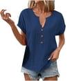 thumbnail image 1 of Taqqpue Womens Cotton Linen Plus Size Shirts Solid Color Short Sleeve Button V-Neck Tees Loose Fit Casual Blouse Tops, 1 of 6