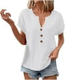 thumbnail image 1 of Taqqpue Womens Cotton Linen Plus Size Shirts Solid Color Short Sleeve Button V-Neck Tees Loose Fit Casual Blouse Tops, 1 of 6