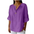 thumbnail image 1 of Taqqpue Womens Cotton Linen Shirts 3/4 Length Sleeve Button V-Neck Blouse Tops Loose Fit Casual Solid Color Plus Size Tees, 1 of 6