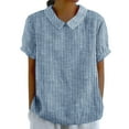 thumbnail image 1 of Taqqpue Womens Cotton Linen Short Sleeve Shirts Solid Color Cute Peter Pan Collar T Shirt Casual Loose Trendy Plus Size Blouse Tops Summer Pullover, 1 of 6