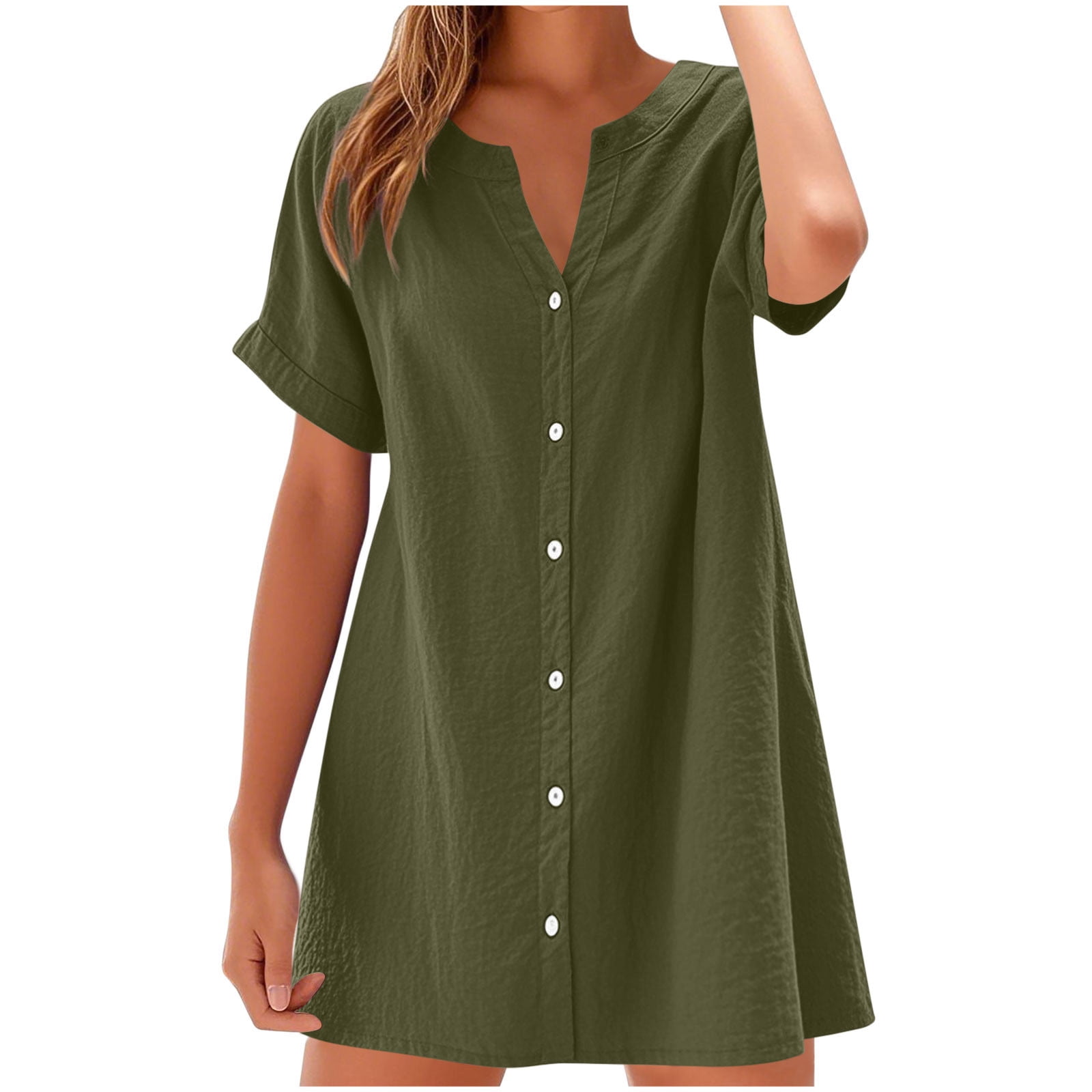 Taqqpue Womens Cotton Shirt Dress Summer Casual Short Sleeve Button Down  Beach Cover Up Shirts Plus Size T Shirt Dresses - Walmart.com