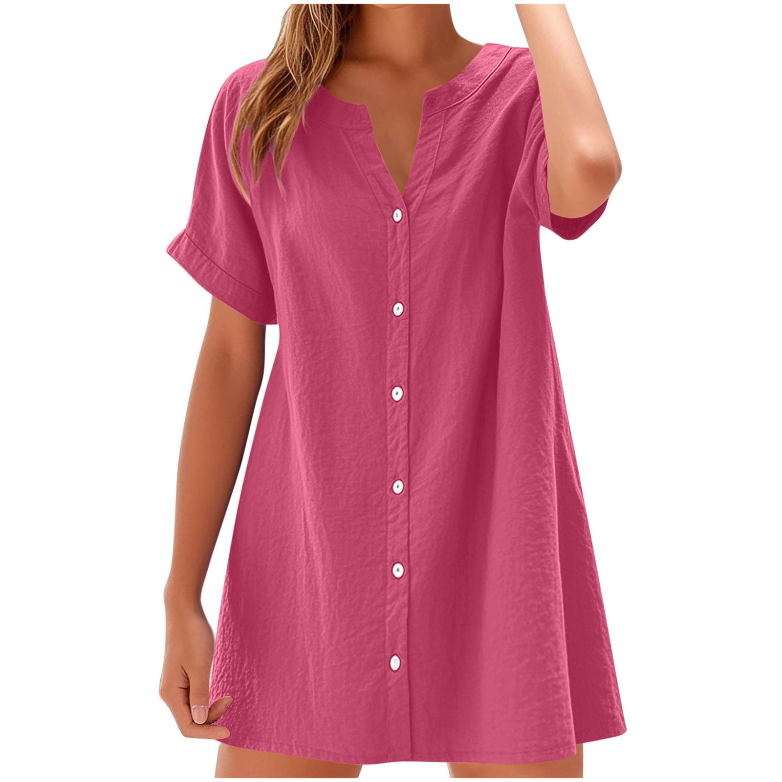 Taqqpue Womens Cotton Shirt Dress Summer Casual Short Sleeve Button Down Beach Cover Up Shirts Plus Size T Shirt Dresses, Women's, Size: Large Taqqpue Womens Cotton Shirt Dress Summer Casual Short Sleeve Button Down Beach Cover Up Shirts Plus Size T Shirt Dresses, Women's, Size: Large
