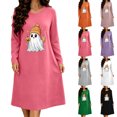 thumbnail image 1 of Taqqpue Womens Cotton Sleep Dress Long Sleeves Crew Neck Halloween Skeleton Print Loose Knee Length Nightshirt Casual Oversized Lounge Pullover Nightgown for Women Plus Size, 1 of 7