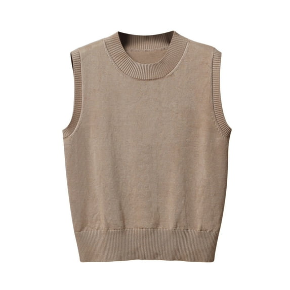 Taqqpue Womens Crewneck Knit Sweater Vest Plus Size Solid Color Sleeveless Loose Crop Pullover Knitwear Tops Vest Oversized Womens Sweater Vest Tops,Christmas Gifts for Women