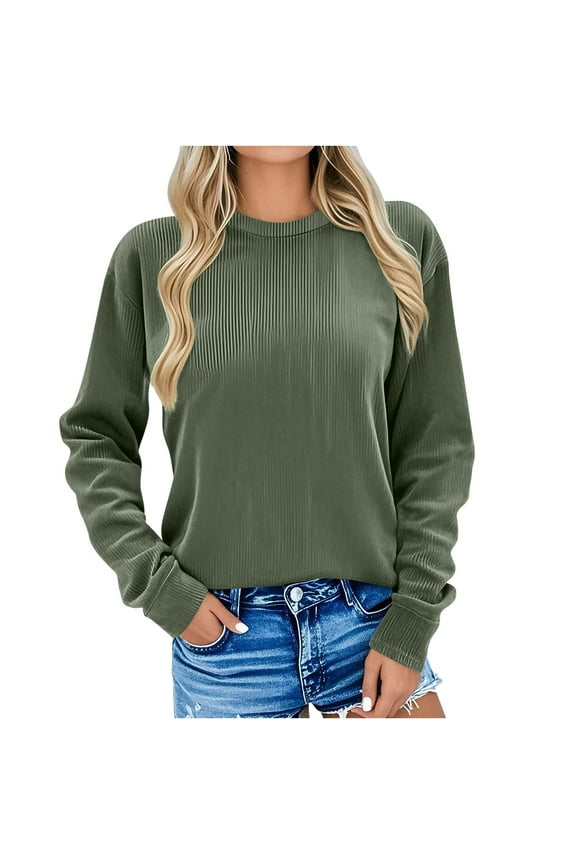 Womens Crewneck Oversized Sweatshirt Casual Corduroy Corded Long Sleeve Trendy Pullover Comfy Tops S-3XL