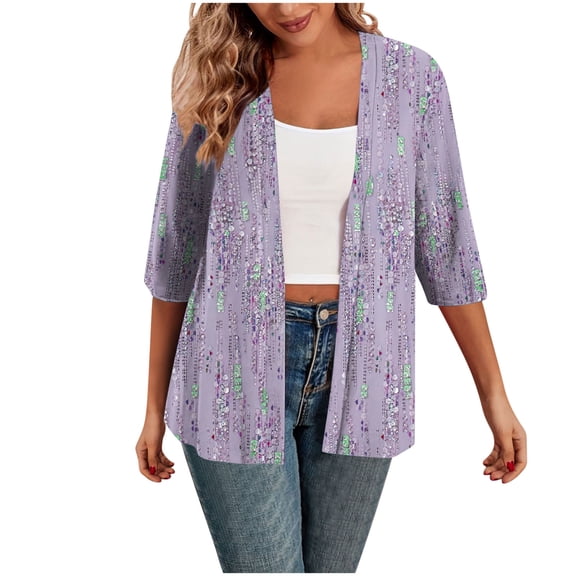 Taqqpue Womens Fall Cardigan Floral Printed Short Sleeve Open Front Shirts Casual Lightweight Loose Plus Size Blouse Tops