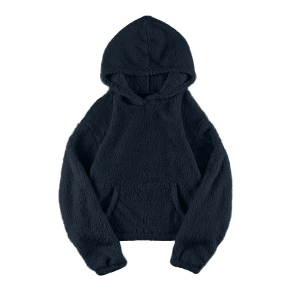Taqqpue Womens Fleece Hoodies Casual Solid Color Drawstring Oversized Sweatshirts Pullover Winter Fall Keep Warm Long Sleeve Hooded Blouse Coats with Pockets