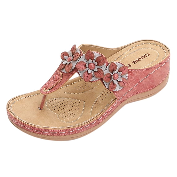 Taqqpue Womens Flower Sandals Flip Flops Dressy Clip Toe Wedge Sandals Flip Flops with Orthotic Arch Support Comfortable Anti-Slip Thong Sandal Bohemia Flip Flops Summer Outdoor Beach Walking Shoes