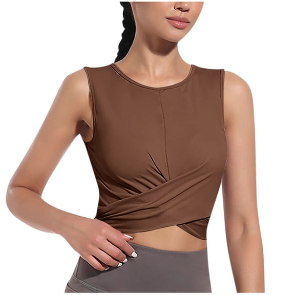 Taqqpue Womens Going Out Crop Tank Tops Summer Solid Color Crew Neck Sleeveless Shirts Loose Casual Blouse Tops