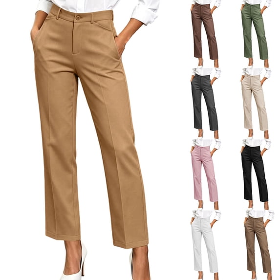 Taqqpue Womens High Waist Trouser Pants Dress Pants for Women Office Straight Leg Trousers Elastic Waist Dress Slacks for Women Work Casual