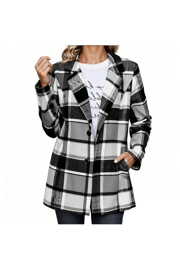 Womens Jacket Plaid Long Sleeve Button Down Shacket Fleece Jackets Shirt Fall Winter Casual Warm Coat Outwear with Pockets for Women