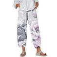 thumbnail image 1 of Taqqpue Womens Linen Pants Loose Floral Prirted Elastic High Waisted Wide Leg Pants Baggy Lounge Pant Comfy Soft Trousers Resort Wear Relaxed Fit Straight Leg Crop Trousers with Pockets, 1 of 5