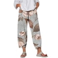 thumbnail image 1 of Taqqpue Womens Linen Pants Loose Floral Prirted Elastic High Waisted Wide Leg Pants Baggy Lounge Pant Comfy Soft Trousers Resort Wear Relaxed Fit Straight Leg Crop Trousers with Pockets, 1 of 5