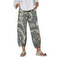 thumbnail image 1 of Taqqpue Womens Linen Pants Loose Floral Prirted Elastic High Waisted Wide Leg Pants Baggy Lounge Pant Comfy Soft Trousers Resort Wear Relaxed Fit Straight Leg Crop Trousers with Pockets, 1 of 5