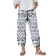 thumbnail image 1 of Taqqpue Womens Linen Pants Loose Floral Prirted Elastic High Waisted Wide Leg Pants Baggy Lounge Pant Comfy Soft Trousers Resort Wear Relaxed Fit Straight Leg Crop Trousers with Pockets, 1 of 5
