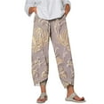 thumbnail image 1 of Taqqpue Womens Linen Pants Loose Floral Prirted Elastic High Waisted Wide Leg Pants Baggy Lounge Pant Comfy Soft Trousers Resort Wear Relaxed Fit Straight Leg Crop Trousers with Pockets, 1 of 5