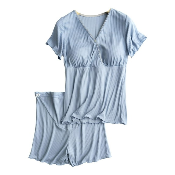 Taqqpue Womens Maternity Nursing Pajamas Set 2 Piece Outfits for Delivery/Labor/Hosipital/Breastfeeding Postpartum Maternity Sleepwear Short Sleeve Breastfeeding Shirts Pregnancy Tops with Shorts