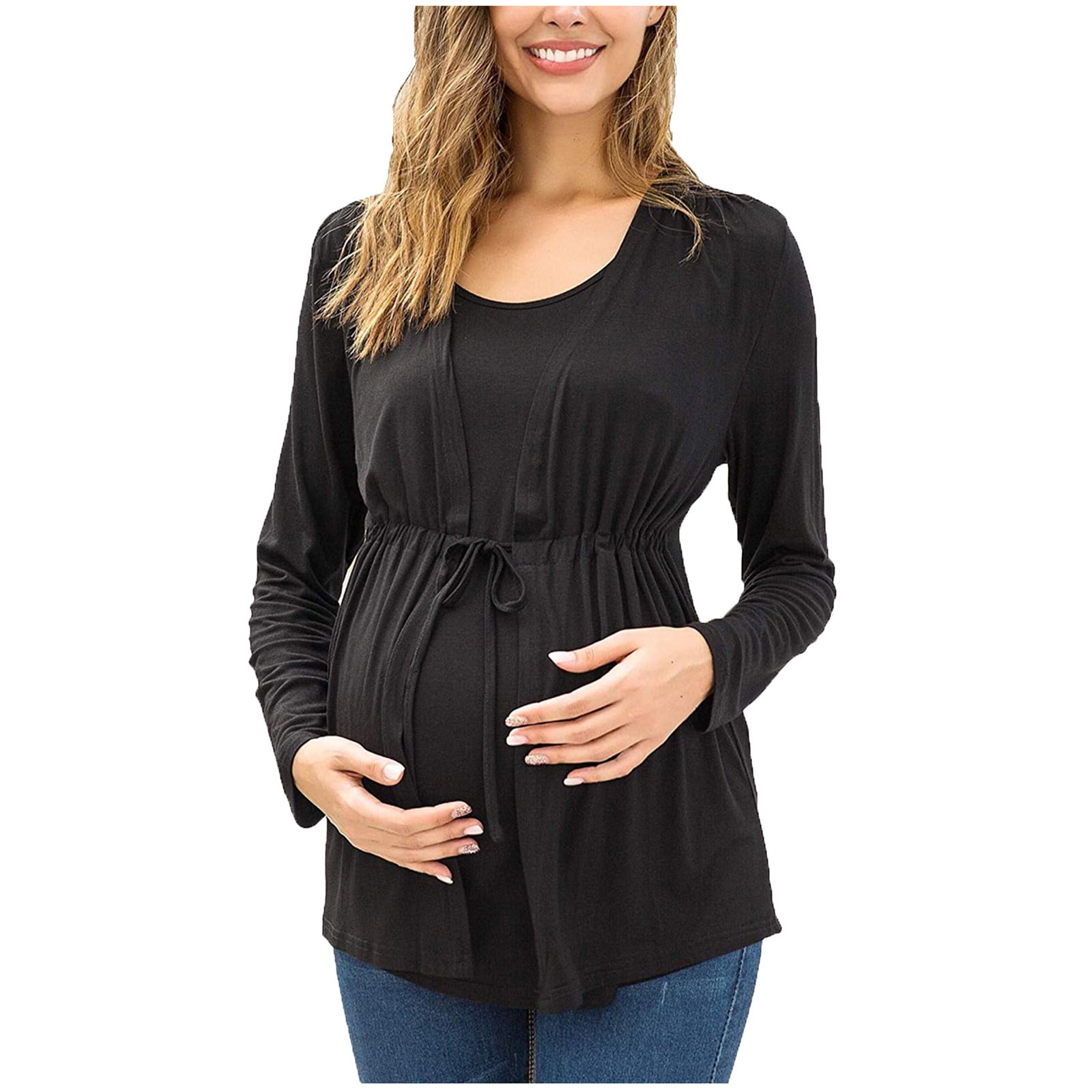 Taqqpue Womens Maternity Nursing Tops Long Sleeve Round Neck Lace