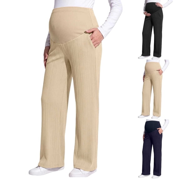 Taqqpue Womens Maternity Pants Wide Leg Lounge Palazzo Pregnancy Pants Over Belly Soft Stretch Maternity Clothes Trousers Maternity Work Pants with Pockets, Workout Sweatpants Women
