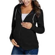 Taqqpue Womens Maternity Tops Maternity Hoodies Coat Long Sleeve Solid Color Pregnancy Hooded Sweatshirts Blouses Top Postpartum Maternity Shirts Fall Maternity Clothes