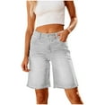 thumbnail image 1 of Taqqpue Womens Mid Waisted Stretchy Jean Shorts Casual Summer Ripped Frayed Distressed Denim Shorts Folded Hem Junior Shorts Jeans Hot Short Jeans with Pockets, 1 of 1
