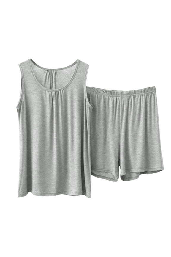 Womens Modal Pajamas 2 Piece Spleewear Loose Sleeveless Crew Neck Tank Top and Shorts Lounge Sets Plus Size Solid XL-5XL